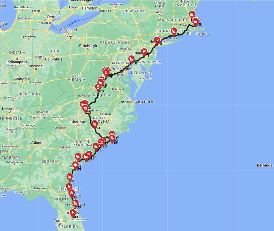 Boston to Orlando RV trip planner motorhome route planner
